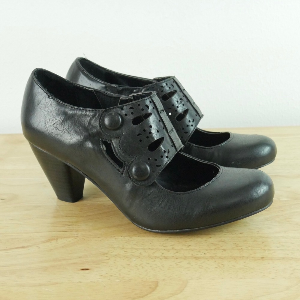 Sbicca Black Faux Leather Mary Jane Heels 7.5W Granny Victorian Cosplay Academia